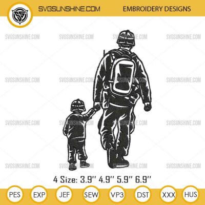 Soldier Dad and Son Embroidery Design, Veteran Dad Father Day Machine Embroidery Designs