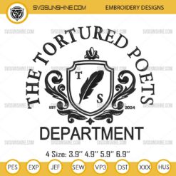 The Tortured Poets Department Embroidery Designs, Taylor Swift New Album 2024 Embroidery Files