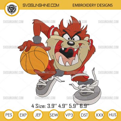 Tasmanian Devil Basketball Embroidery Design, Looney Tunes Taz Embroidery Files