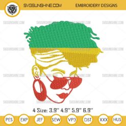 Black Woman Glasses Embroidery Design, Juneteenth Girl With Glasses Embroidery Design Files