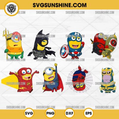 Despicable Me Minions Superheroes SVG Bundle, Minions Marvel and DC Superheroes SVG, Minions Superman SVG PNG Vector Clipart
