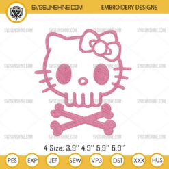 Pink Hello Kitty Skull Embroidery Design