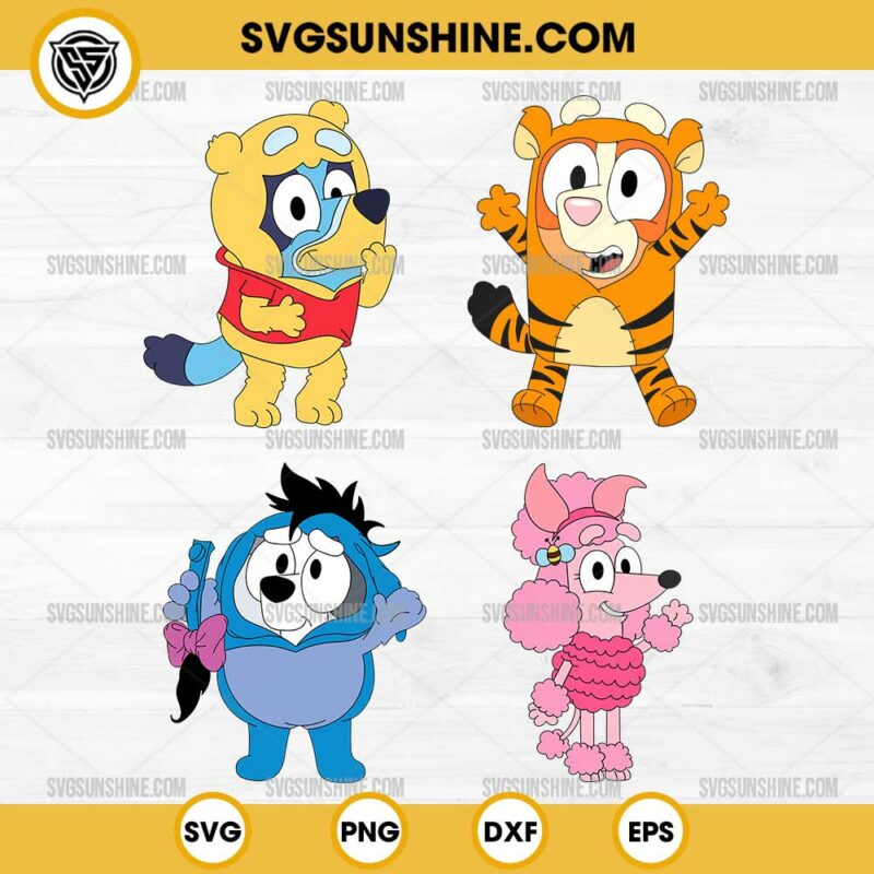 Bluey Winnie the Pooh SVG Bundle, Bluey Bingo Muffin and Coco SVG, Winnie the Pooh Characters SVG