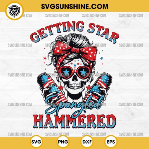 Getting Star Spangled Hammered SVG, Skeleton Girl 4th of July SVG PNG