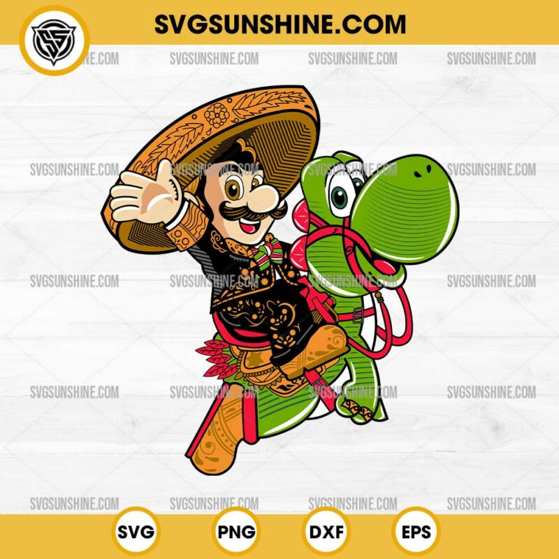 Super Mario And Yoshi Mexico SVG, Super Mario Mexican Sombrero Hat SVG ...