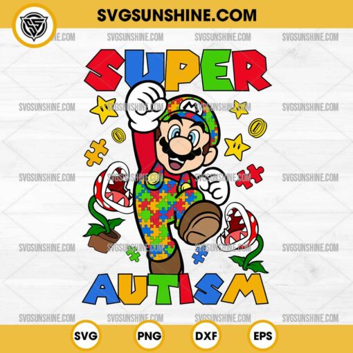 Super Autism SVG, Super Mario Autism SVG, Mario Autism Awareness SVG