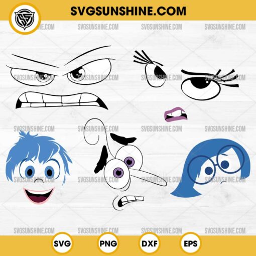 Inside Out 2 Characters Face SVG Bundle, Inside Out 2 Faces PNG Silhouette Vector