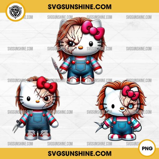 Bundle Hello Kitty Chucky PNG, Horror Hello Kitty Halloween PNG Clipart Sublimation