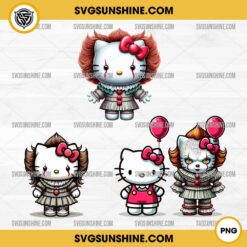 Bundle Hello Kitty Pennywise PNG, Halloween Hello Kitty Horror PNG Designs