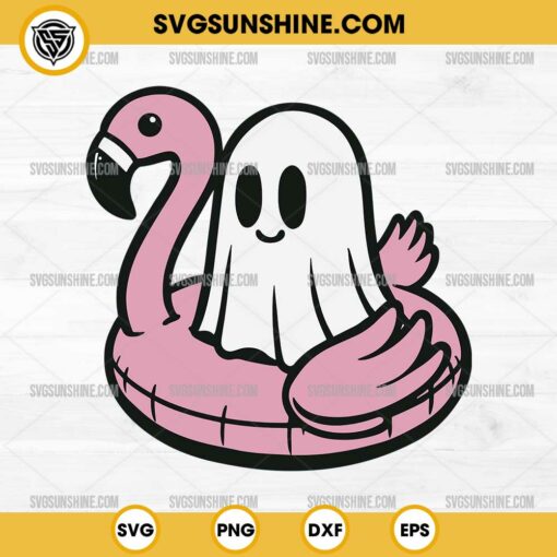 Ghost Flamingo Pool Float SVG, Ghost On A Pool Floaty SVG, Ghost Summer SVG