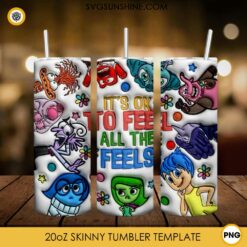 3D Inside Out Tumbler Wrap PNG, It's Okay To Feel All The Feels 20oz Tumbler Wrap PNG File