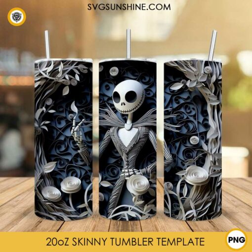 3D Paper Jack Skellington Tumbler Wrap PNG