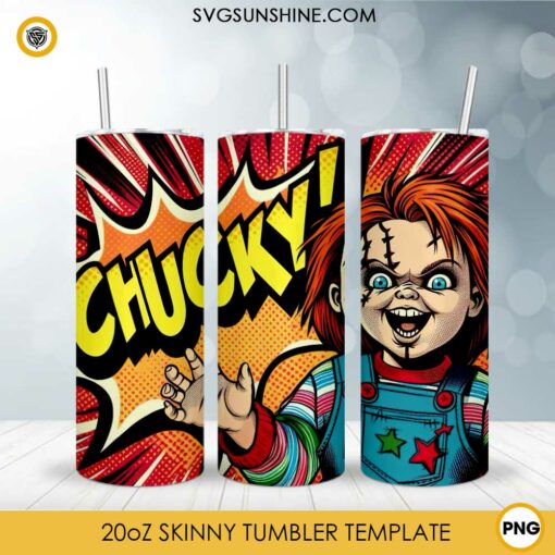 Chucky Comics 20oz Tumbler Template PNG, Halloween Chucky 20oz Tumbler Wrap PNG File