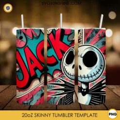 Jack Skellington Comics 20oz Tumbler Template PNG, Halloween Jack Skellington 20oz Tumbler Wrap PNG File