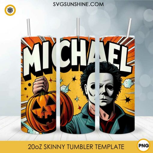 Michael Myers Comics 20oz Tumbler Template PNG, Halloween Michael Myers 20oz Tumbler Wrap PNG File