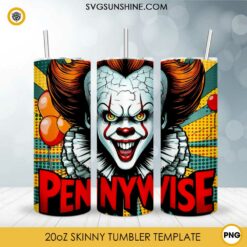 Pennywise Comics 20oz Tumbler Template PNG, Halloween Pennywise It Movie 20oz Tumbler Wrap PNG File