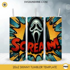 Scream Ghostface Comics 20oz Tumbler Template PNG, Halloween Ghostface Scream 20oz Tumbler Wrap PNG File