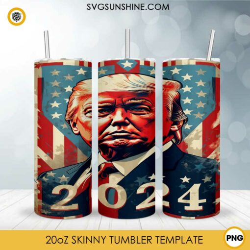 Trump 2024 Skinny Tumbler Template PNG, Donald Trump Tumbler Wrap PNG