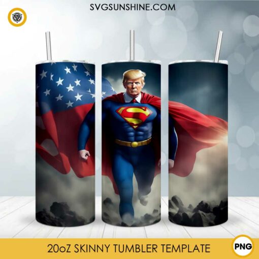 Trump Superman 20oz Tumbler Wrap PNG, Trump 20oz Skinny Tumbler Template PNG