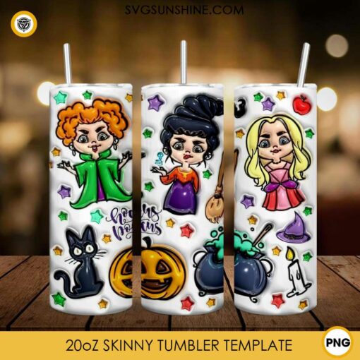 3D Inflated Hocus Pocus 20oz Tumbler Wrap PNG