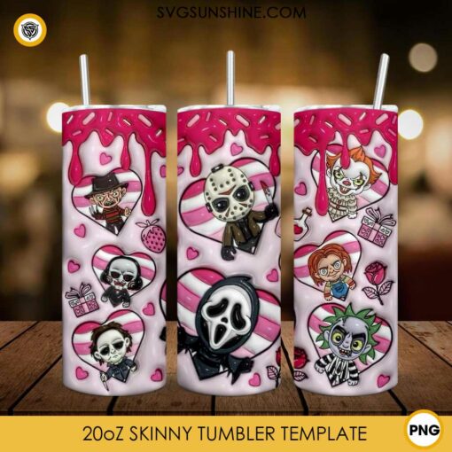 3D Inflated Horror Characters Tumbler Wrap PNG, Halloween 3D Tumbler Wrap PNG