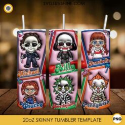 3D Inflated Horror Movie Characters 20oz Tumbler Wrap PNG