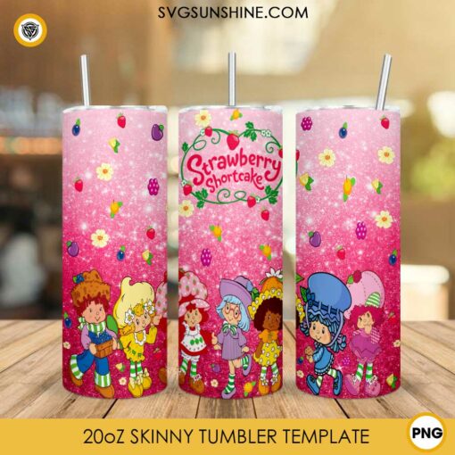 Strawberry Shortcake Glitter Tumbler PNG, 80s Cartoon Tumbler PNG File Digital Download