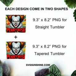 Pennywise Comics 20oz Tumbler Template PNG, Halloween Pennywise It Movie 20oz Tumbler Wrap PNG File