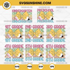 Pencil Bow Back to School SVG Bundle, Hello Kindergarten Preschool 1st 2nd 3rd 4th 5th Grade SVG PNG Cut File