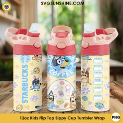 Bluey And Bingo Easter 12oz Kids Flip Top Sippy Cup Tumbler Wrap PNG File