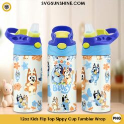 Bluey Bingo 12oz Kids Flip Top Sippy Cup Tumbler PNG File