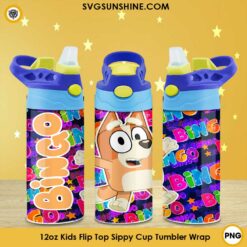 Bluey Bingo 12oz Kids Flip Top Sippy Cup Tumbler Wrap PNG File