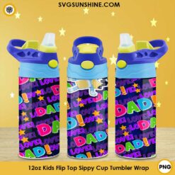 Bandit Heeler Bluey Dad 12oz Kids Flip Top Sippy Cup Tumbler Wrap PNG File