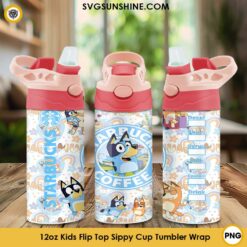 Bluey Starbucks Coffee 12oz Kids Flip Top Sippy Cup Tumbler Wrap PNG File