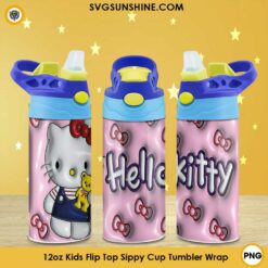 3D Hello Kitty 12oz Kids Flip Top Tumbler Wrap PNG File