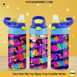 Bingo Bluey 12oz Kids Flip Top Sippy Cup Tumbler Wrap PNG File