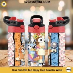 Bluey Chilli Heeler 12oz Kids Flip Top Tumbler Wrap PNG File