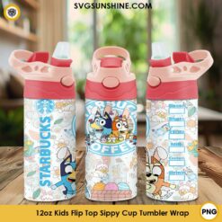 Bluey Easter 12oz Kids Flip Top Sippy Cup Tumbler Wrap PNG File