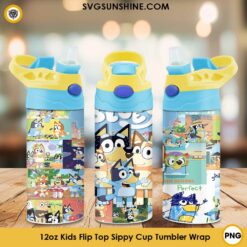 Bluey Family 12oz Kids Flip Top Sippy Cup Tumbler Wrap PNG File