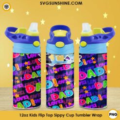 Bluey Love Dad 12oz Kids Flip Top Tumbler Wrap PNG File