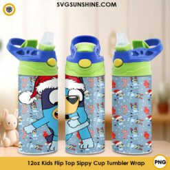 Bluey Merry Christmas 12oz Kids Flip Top Tumbler PNG File