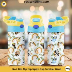 Bluey Pattern Design 12oz Kids Flip Top Sippy Cup Tumbler Wrap PNG File