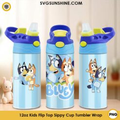 Bluey 12oz Flip Top Sippy Cup Tumbler Wrap PNG File