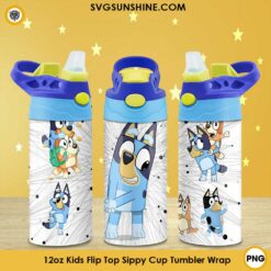 Bluey 12oz Kids Flip Top Sippy Cup Tumbler PNG File