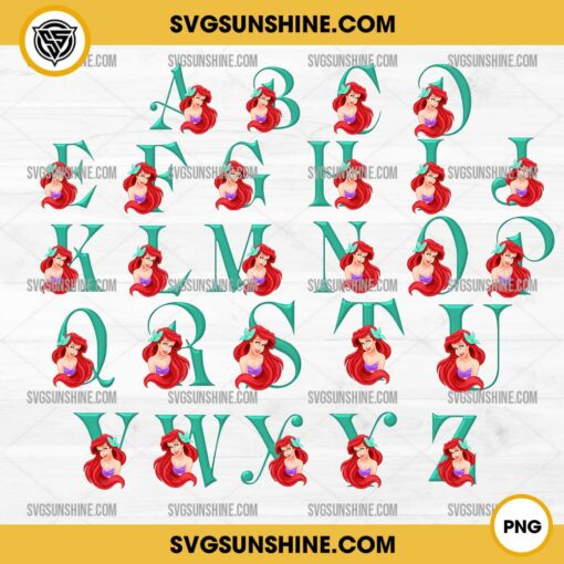 Ariel The Little Mermaid Alphabet PNG, Disney Princess Alphabet Letters PNG, Ariel Alphabet PNG Clipart Digital Download