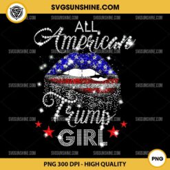 Faux Rhinestone All American Trump Girl PNG, American Flag Mouth Diamond PNG