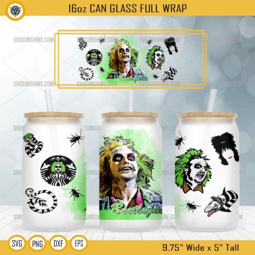 Beetlejuice Face 16oz Can Glass Wrap PNG File