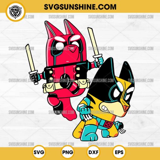 Bluey Cosplay Deadpool And Wolverine SVG, Bluey Deadpool SVG, Bluey Wolverine SVG