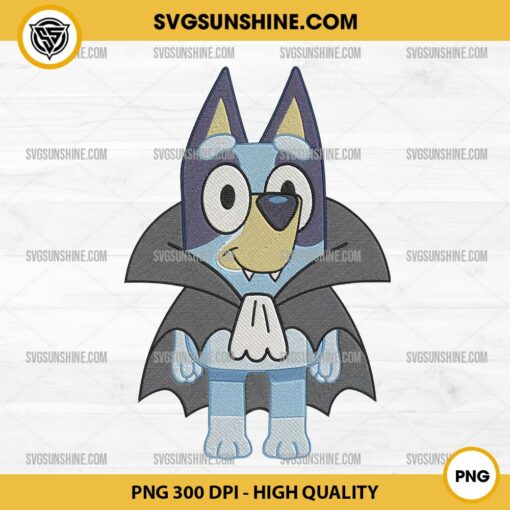 Bluey Dracula Halloween Faux Embroidery PNG File, DTF Design, Sublimation Design