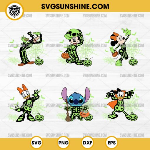 Bundle Disney Skeleton SVG, Disney Halloween 2024 SVG, Mickey And Friends Halloween SVG Bundle